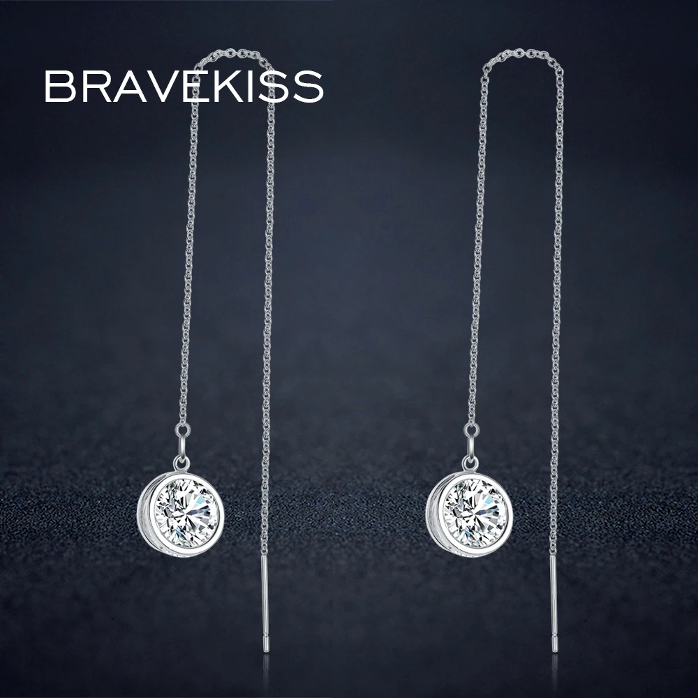 BRAVEKISS круглые Кристальные Подвесные серьги длинные капли на цепочке женские с