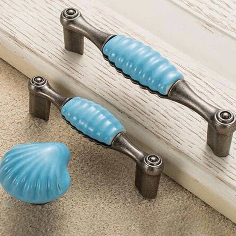 5 &quotсиние ручки для мебели в средиземноморском стиле Синий Античный Серебристый