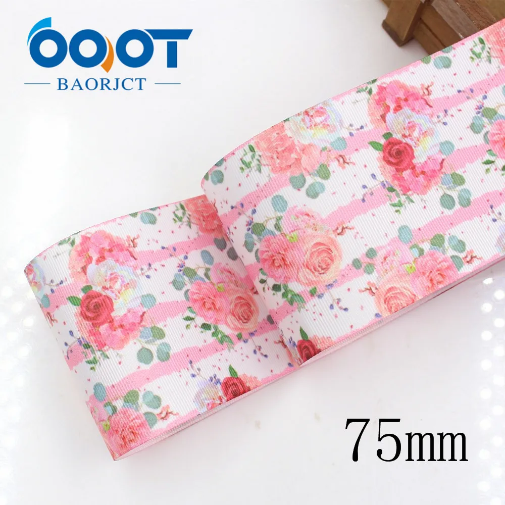 OOOT BAORJCT I-19426-1118 38/75mm 10yards flower Thermal transfer Printed grosgrain Ribbons bow cap accessories and decorations | Дом и сад