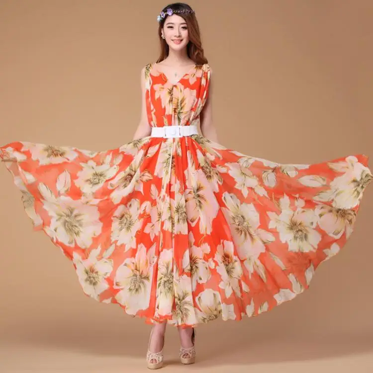 Летнее Длинное Шифоновое Платье макси с цветочным рисунком лилии платье больших