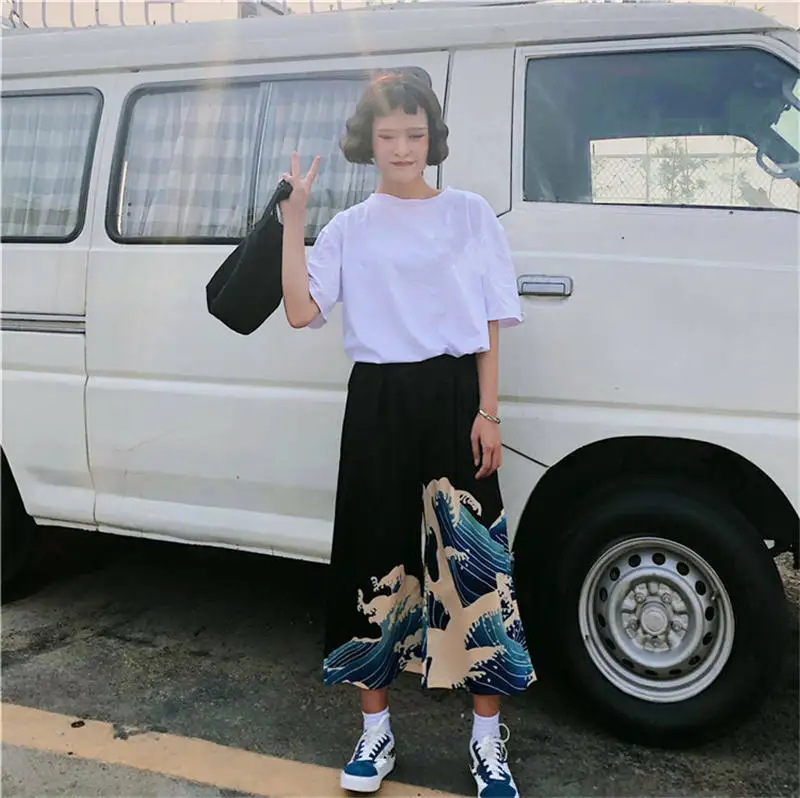 Neploe, Ulzzang, повседневные штаны,, летние, японские, Харадзюку, свободные штаны для отдыха, женские, с мультяшным принтом, широкие штаны, 35609