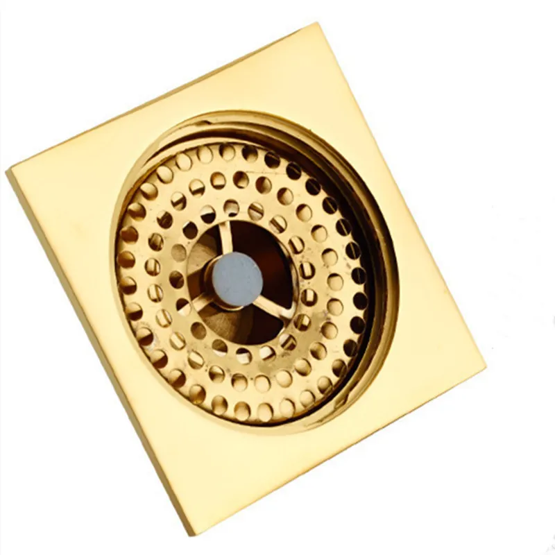 

Floor Drains Euro Gold Brass Shower Floor Drain 1010 Bathroom Home Deodorant Square Floor Drain Strainer Cover Grate Waste