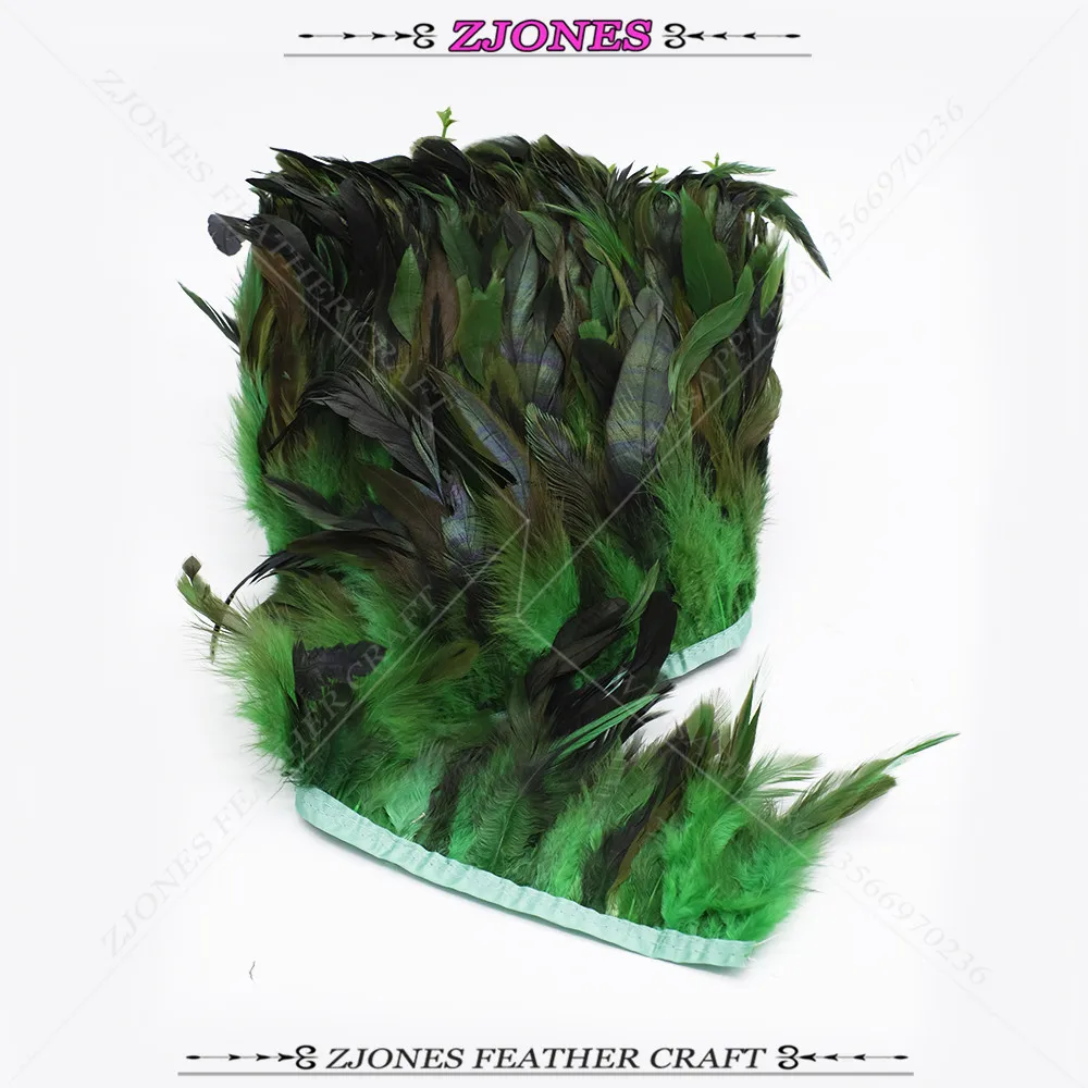 dark green 1-2 м 5-" Черный петух перо отделка куриное перо лента бахрома платье/юбка/перо для рукоделия вечерние декоративные boas полосы - Color: dark green