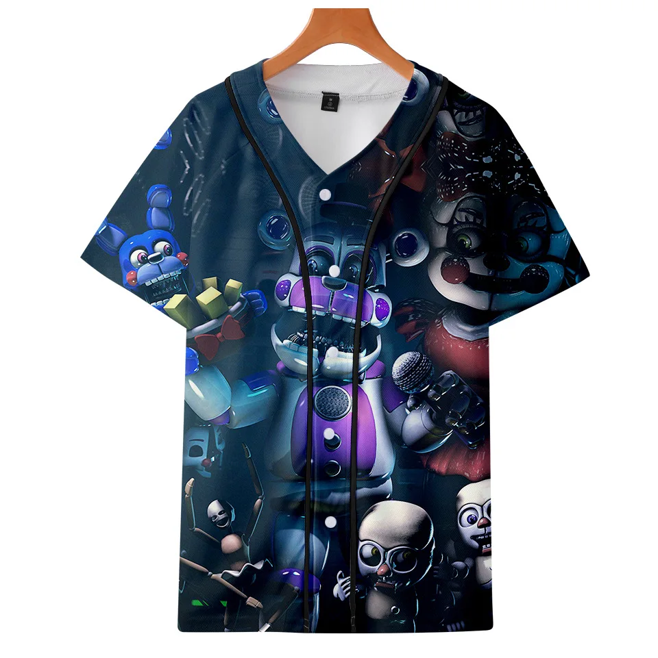 Футболка с принтом пять ночей рисунком персонажей из игры в Фредди бейсбольная