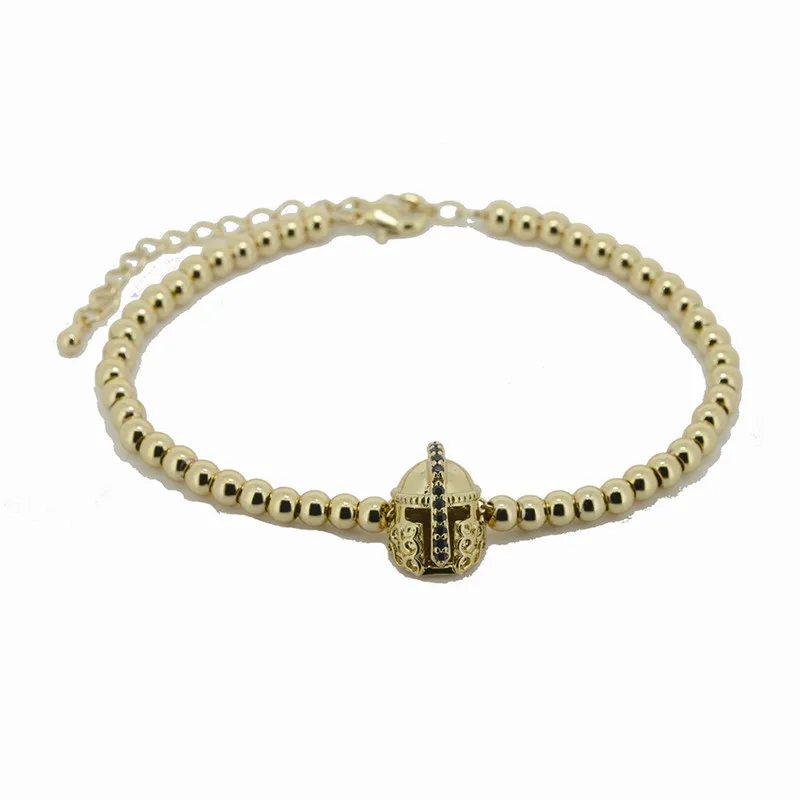 

5pcs Famous brand helmet paved rhinestones men chain bead bracelet charm round 4mm copper beads women bracelet