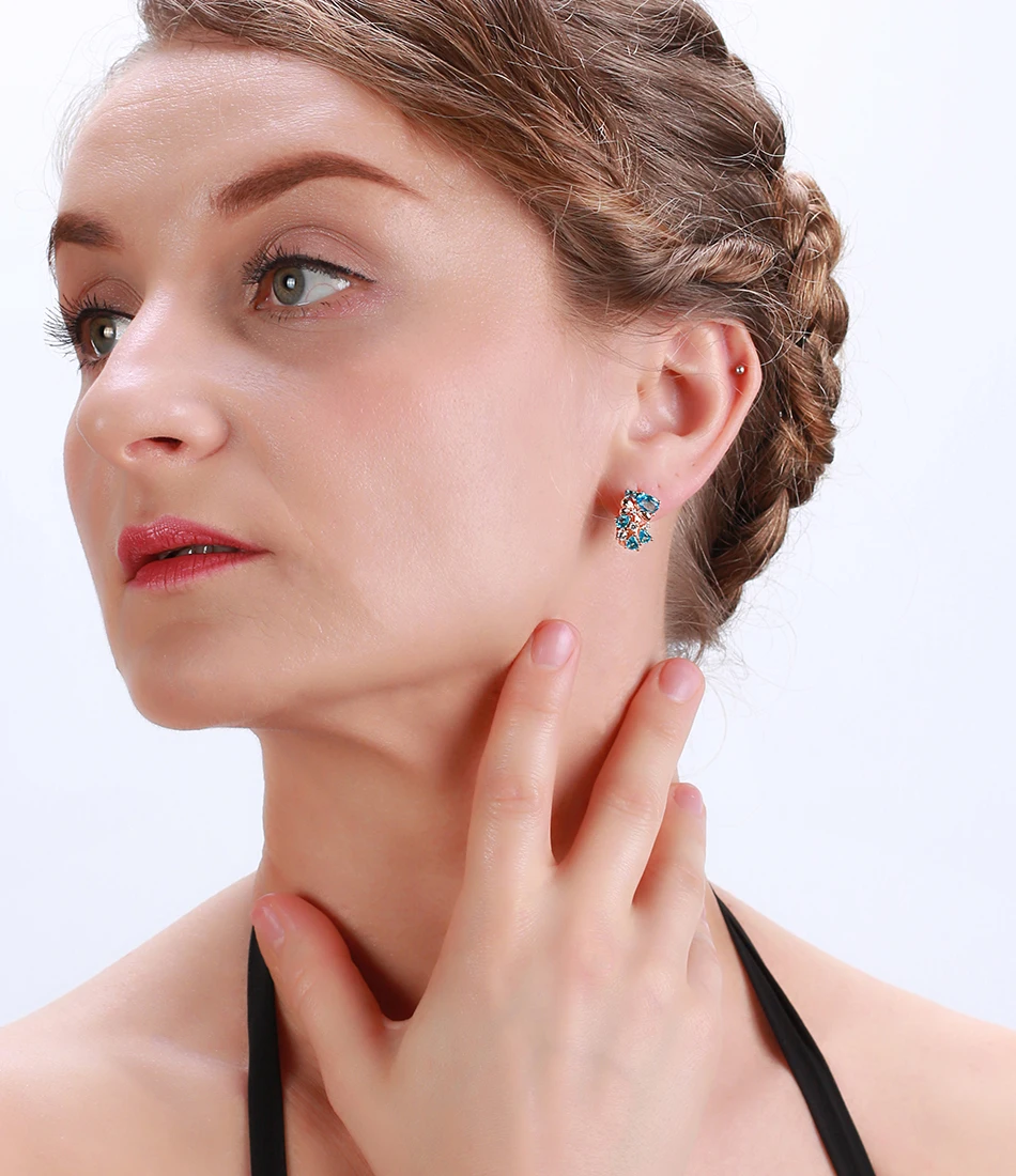 ORSA JEWELS, высокое качество, золотые женские Сияющие серьги-гвоздики, AAA, Синий и Красный кубический циркон, Роскошные вечерние серьги, ювелирное изделие, подарок OME60