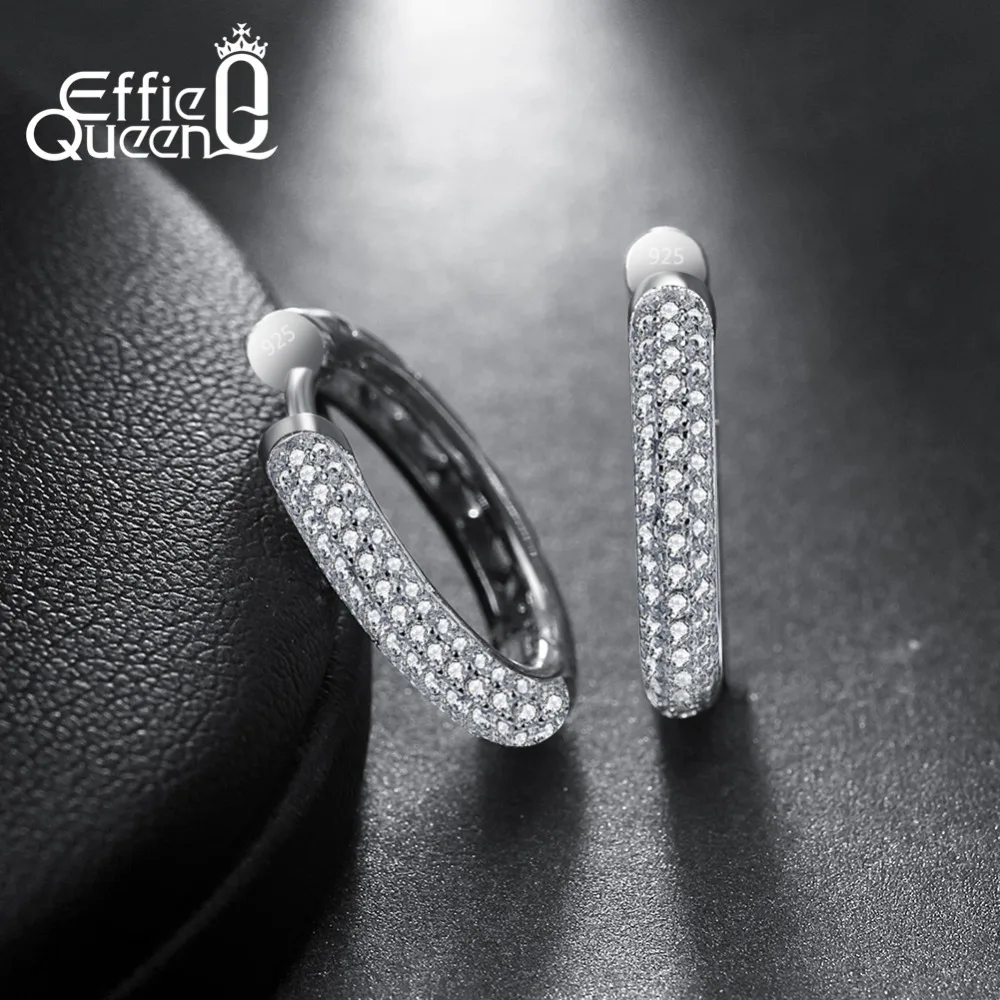 Effie queen, модные 925 пробы серебряные женские серьги-кольца, роскошные серьги с кубическим цирконием, S925 штампованные ювелирные изделия для девочек, подарок BE19