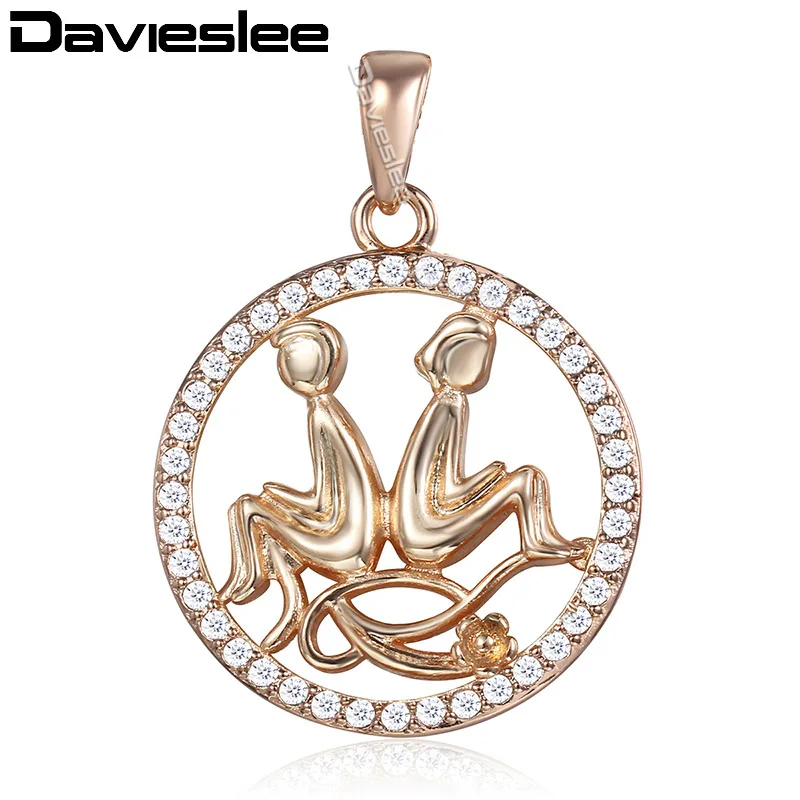 Davieslee ожерелье с подвеской для женщин Men12 знак зодиака, Созвездие из розового золота с белыми камнями круглой формы LGPM17 - Окраска металла: Gemini GP282