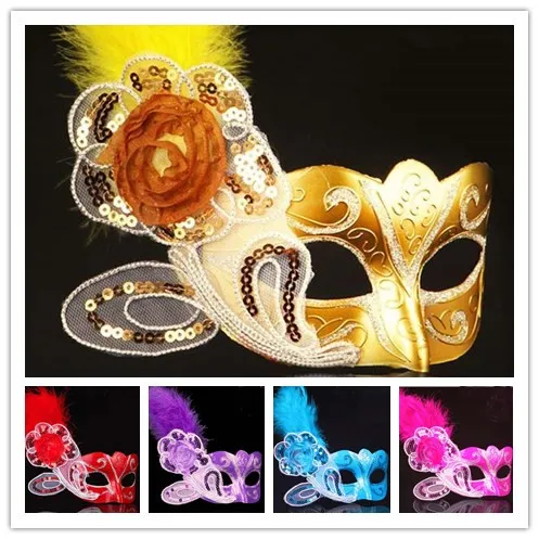 

5 цветов на выбор-2 шт./лот маска цветные рисунки перо кружевная Шелковая Маска Красота принцесса Белль выступление маска Венеция Хэллоуин в...