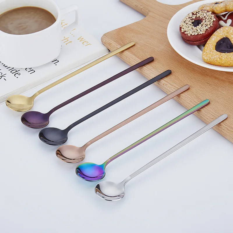 6PCS/lot Tea Spoon Colorful 18/10 Stainless Steel Teaspoon Set for Party Gold Black Mini Small Coffee Silver Scoop | Дом и сад