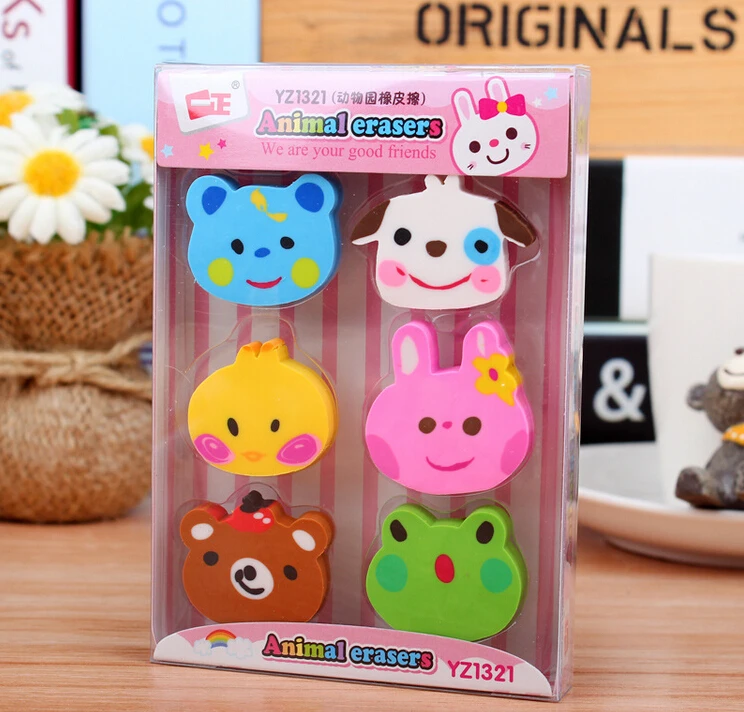6 шт./лот резиновые ластики Kawaii Zoo Детские Подарочные принадлежности канцелярские