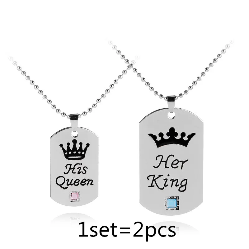 

2018 New Design Letter Necklace Her King His Queen Couple Necklace Fashion Jewelry Wholesale 12sets/lot 1set=2pcs