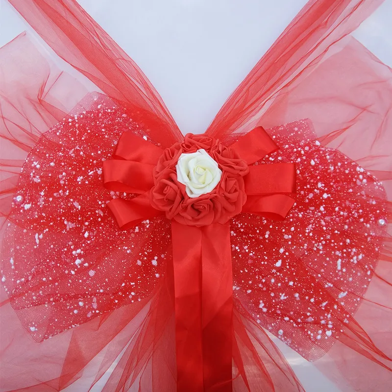Wedding Decoration Car Flowers Artificial Organza Bow Rose Foam Flower Ribbon Wedding Decorative Garlands Set Wreath Table