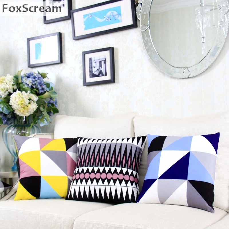 С геометрическим узором Чехлы для подушек домашний декор розовый синий