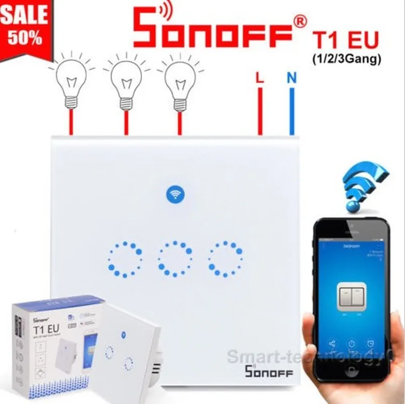 Настенный светильник ключатель Itead Sonoff T1 с поддержкой Wi-Fi и сенсорным управлением