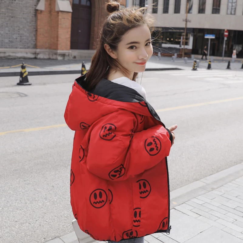 Модель 2019 года: женские зимние куртки двух сторон в Корейском стиле. Короткое