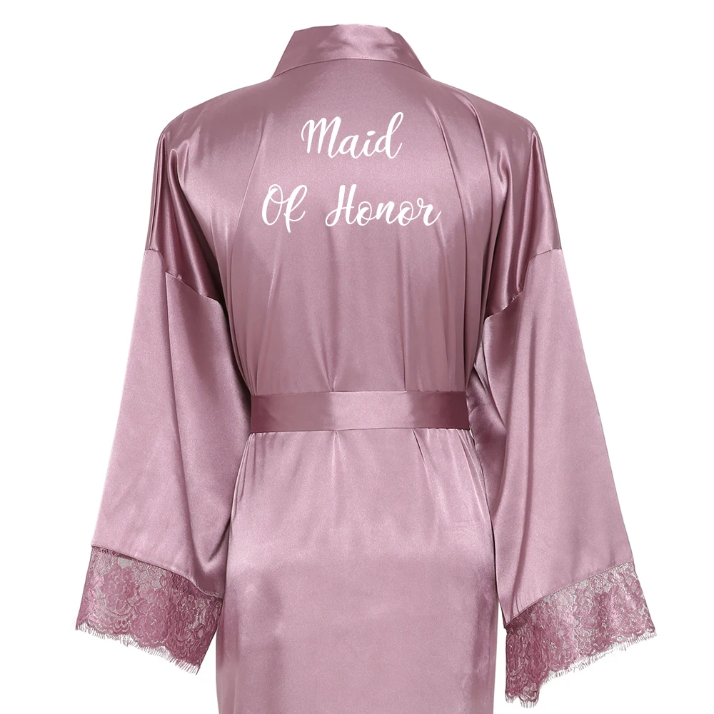 mauve Maid of honor Owiter подружки невесты лилового цвета длинное простое кимоно для матери невесты шелковое атласное Ночное Платье Халаты для невесты халат кружевной халат для женщин - Цвет: mauve Maid of honor
