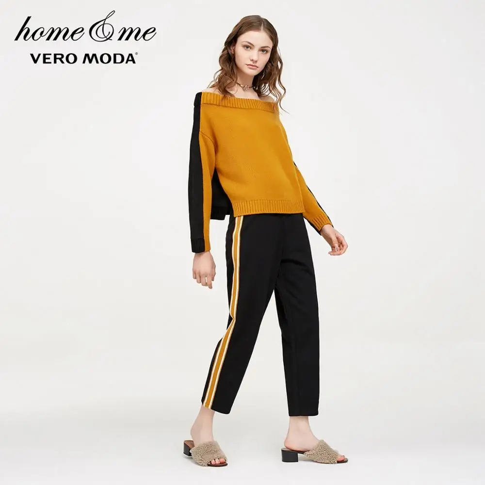 Vero Moda женские весенние и летние боковые полосы эластичный пояс Досуг укороченные брюки | 3181R2505 - Цвет: Black