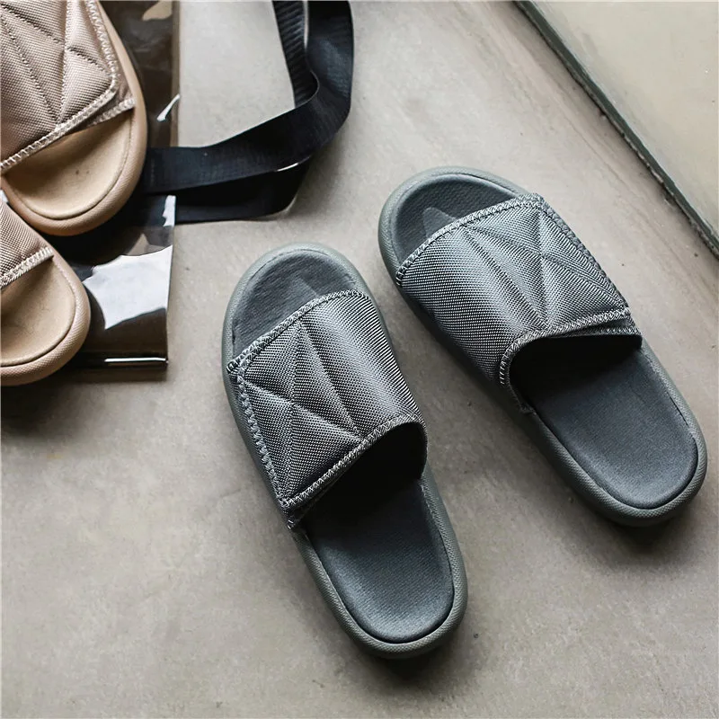 Мужские тапочки Новинка kanye fashion west Летние плоский сандалии пляж Вьетнамки