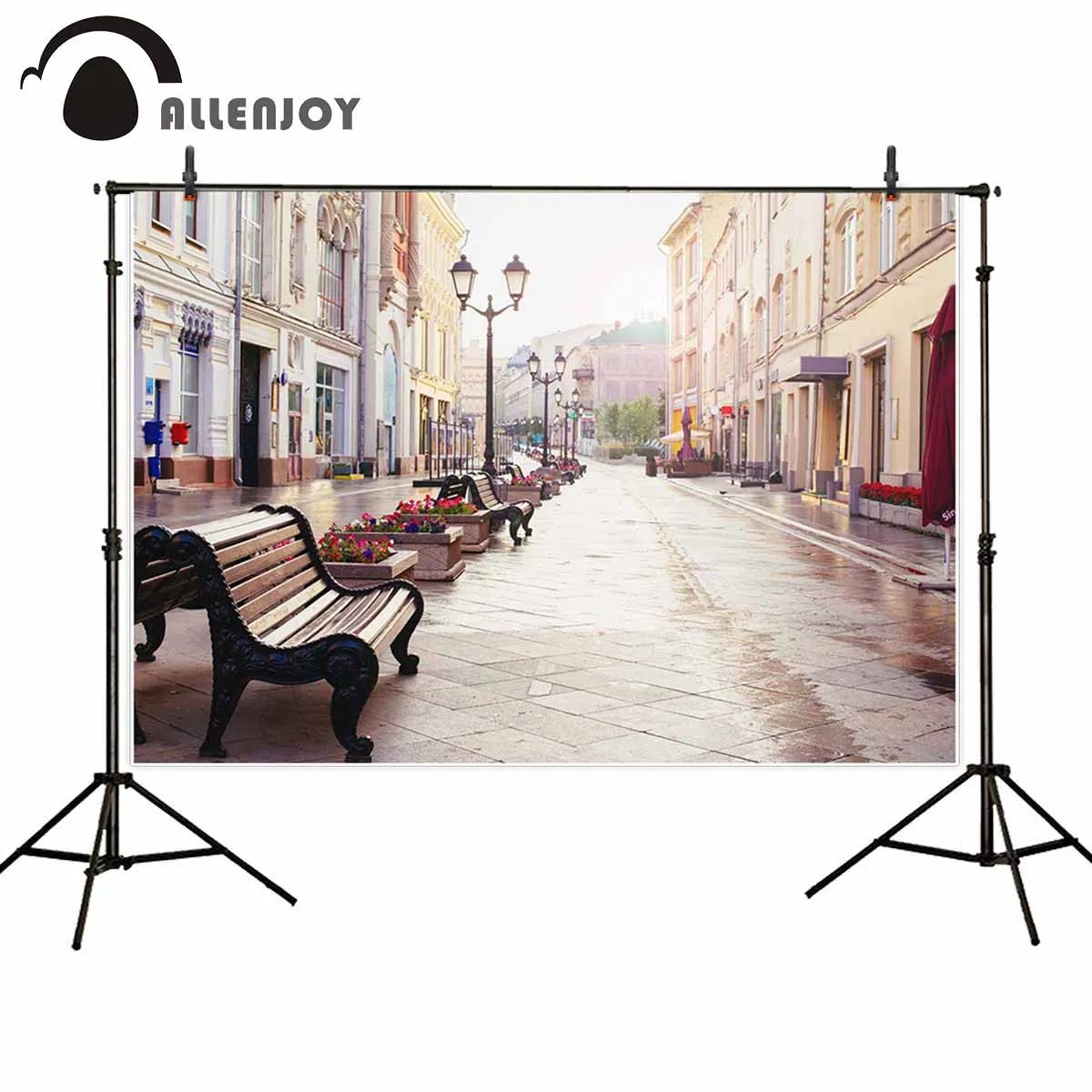 Allenjoy фоны для фотостудии современная улица лето раннее утро стулья цветы фон