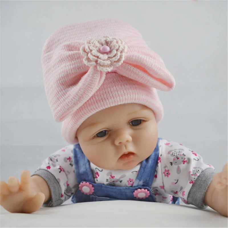 

0-1 Years Old Baby Winter Cute Flower Bow Solid Wool Acrylic Knitted Warm Hats Boy Girls Warmer Children's Cap K22