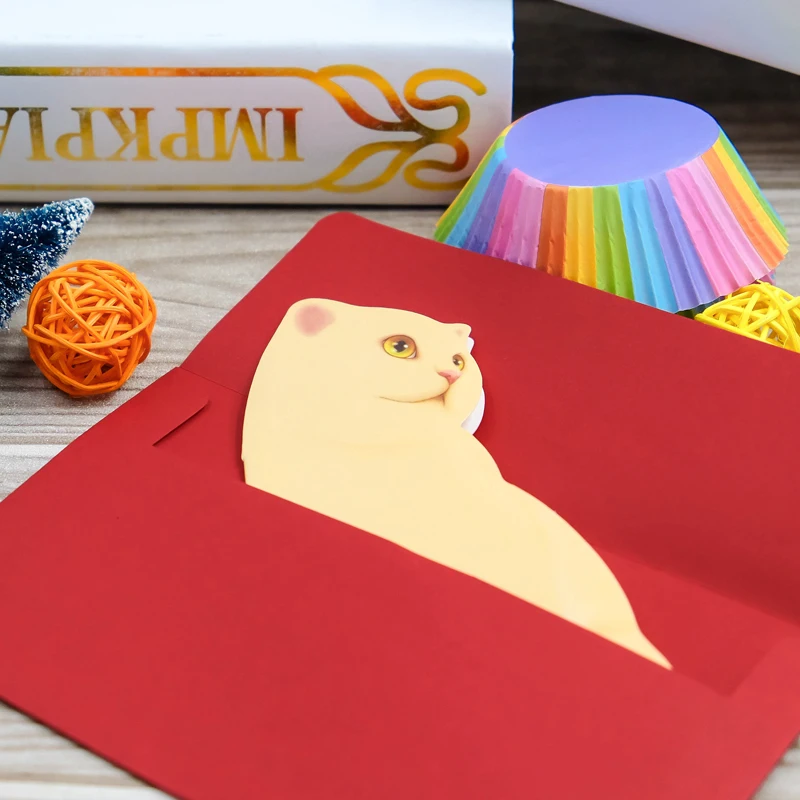 Новое поступление! 5 шт Мини мультфильм складной Кот Пригласительные открытки