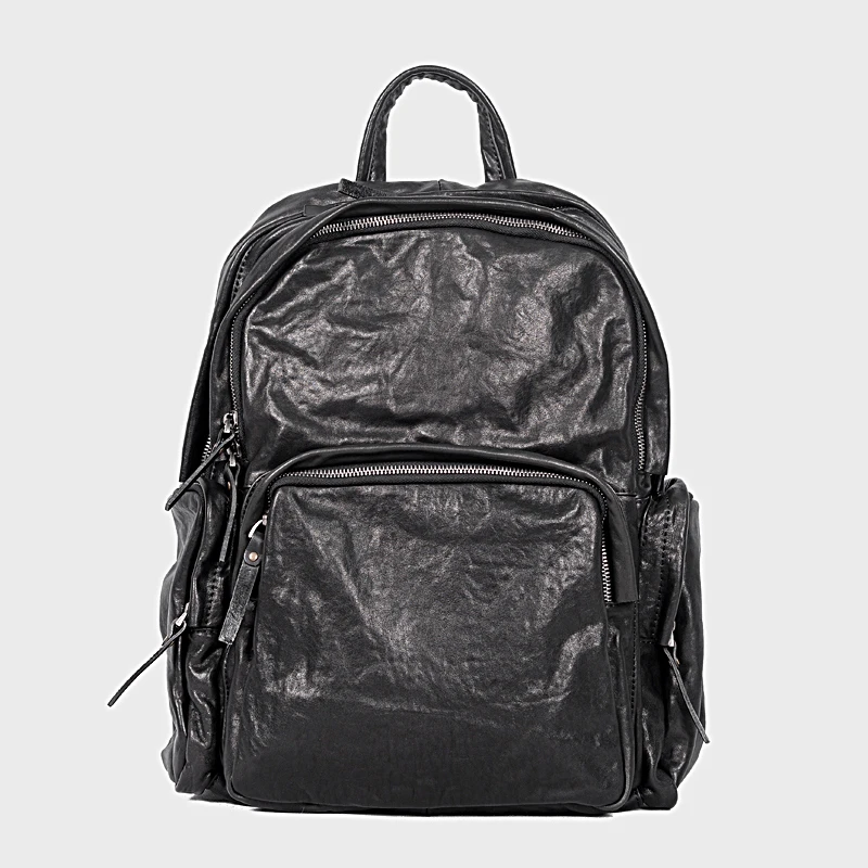 Мужской рюкзак из натуральной кожи черная кожаная сумка на плечо вместительная