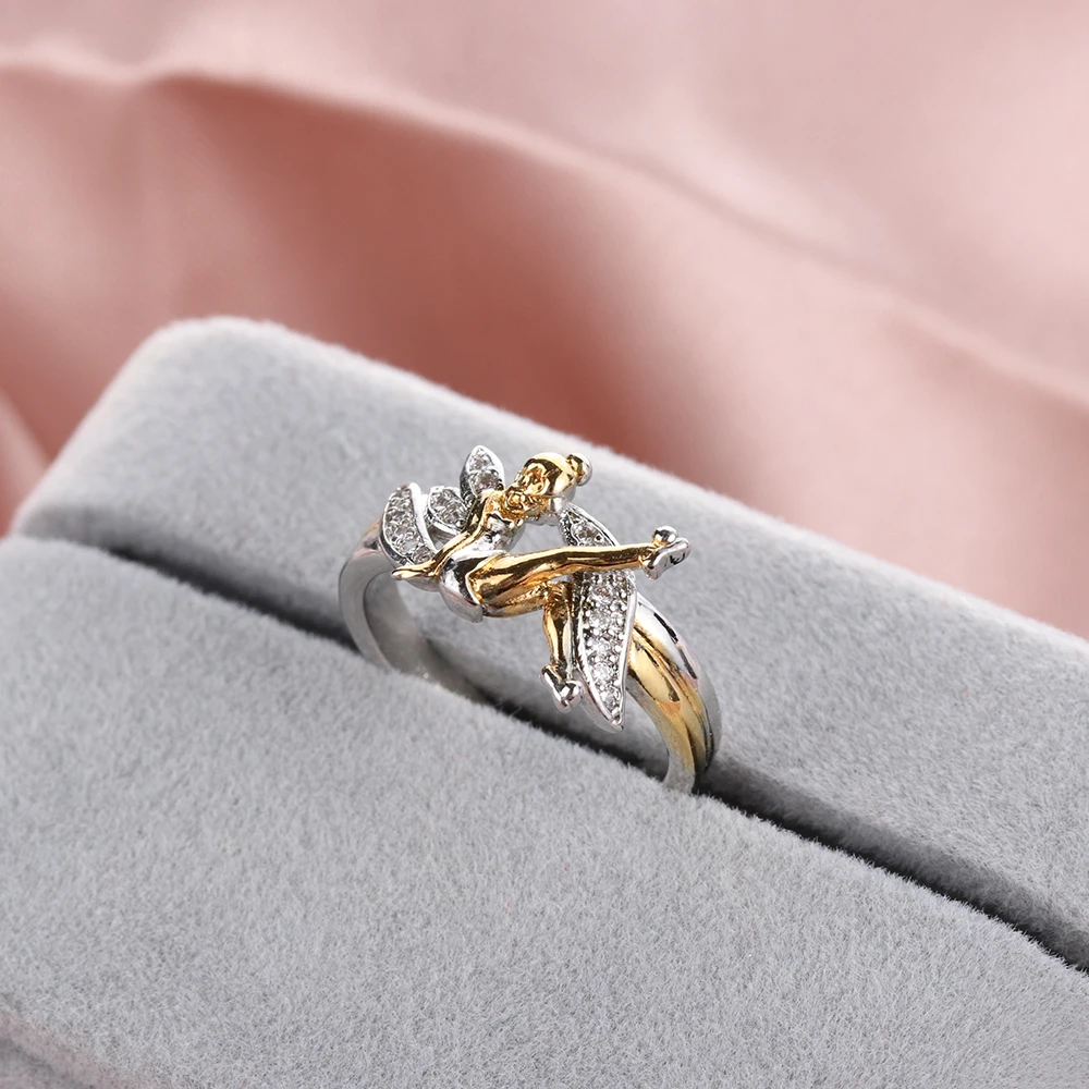 1 шт. Фэнтези Позолоченные двухцветные милые волшебные кольца эльф Ангел