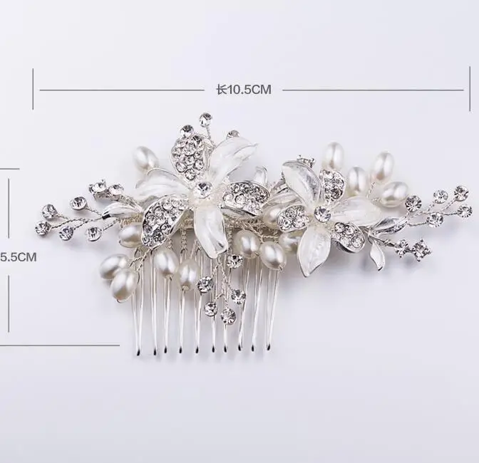 

SLBRIDAL Wired Rhinestones Crystal Pearls Flower Leaf Wedding Hair Comb Bridal Headpiece Hair Accessories Bridesmaids Women