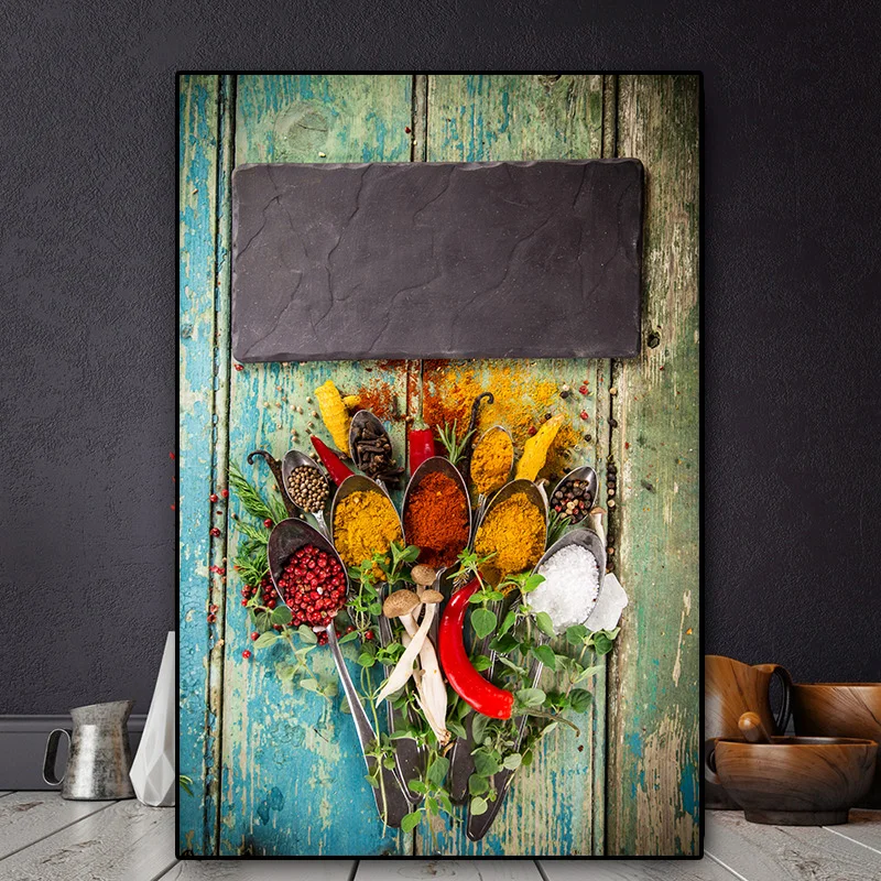 

Kitchen Vegetable Grains Spices Spoon Canvas Painting Cuadros Scandinavian Posters and Prints Wall Art Food Picture Living Room