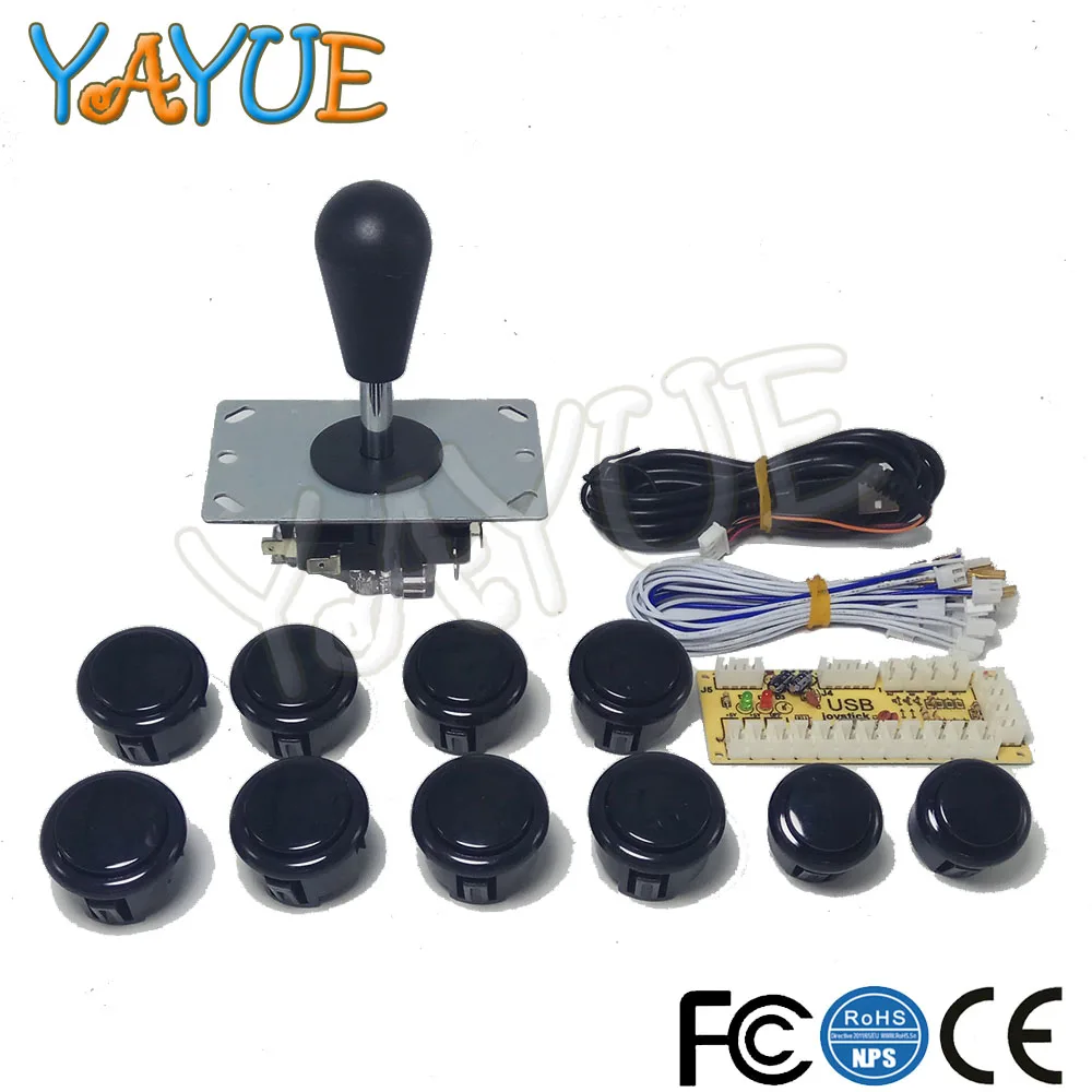 Black Kit 1 Нулевая задержка USB энкодер для ПК аркадный джойстик Кнопки DIY Kit с 2pin кабелями 8 способ 5pin джойстик для Mame Jamma машина - Цвет: Black Kit 1