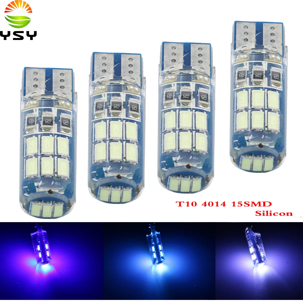 

YSY 30 шт. Автомобильные светодиодные лампы T10 W5W LED 194 168 15SMD 4014, белые силиконовые светодиодсветильник лампы, лампы для габаритных огней, холодн...