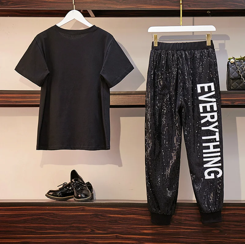 Новые летние женские комплекты больших размеров 2019 модные уличные черные