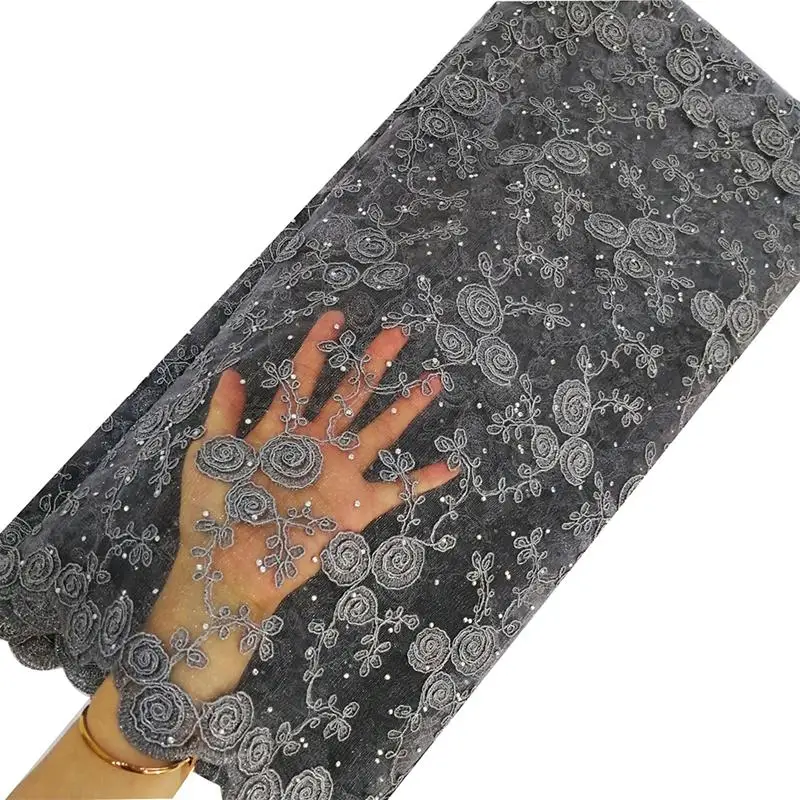 Grey lace fabric Последние серебристо-серые африканские кружевные ткани вышитые африканские французские кружевные ткани дешевые африканские Французские тюлевые кружевные ткани - Цвет: Grey lace fabric