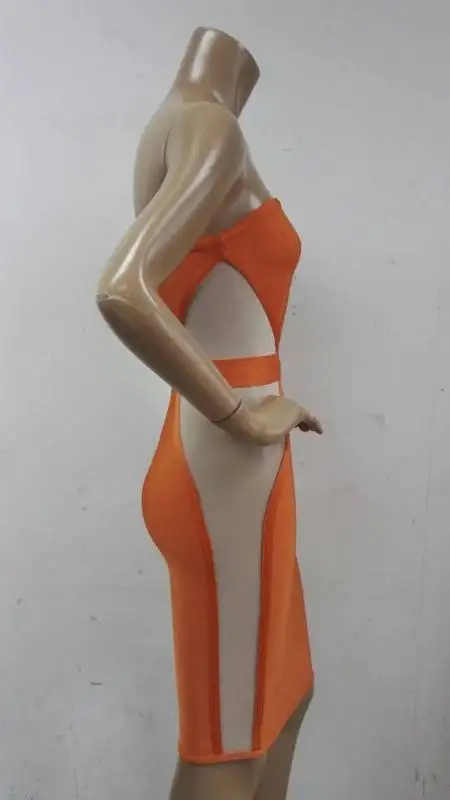 С плеча без бретелек backless рукавов orange сетки повязки dress женщины лето район bodycon