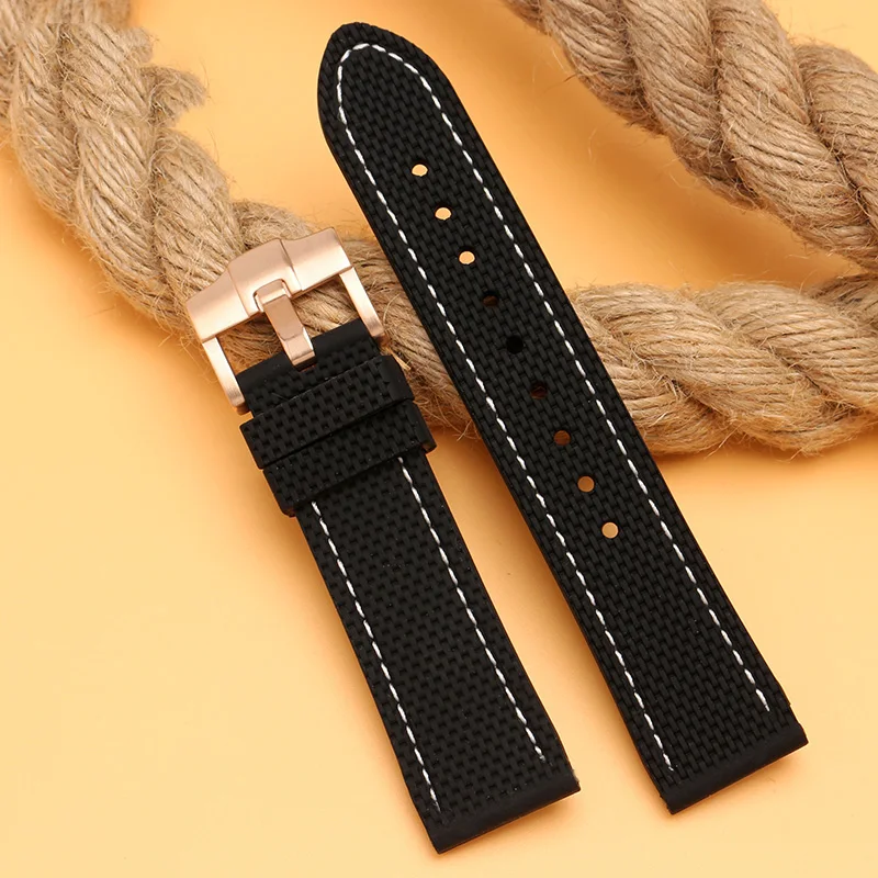 Силиконовый ремешок для часов 20 мм 22 резиновый красный белый строченный на