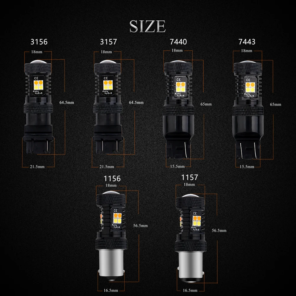 Светодиодный переключатель P21W BA15S BAU15S PY21W 1 шт. 3156 3157 7440 7443 3030 белый + янтарный