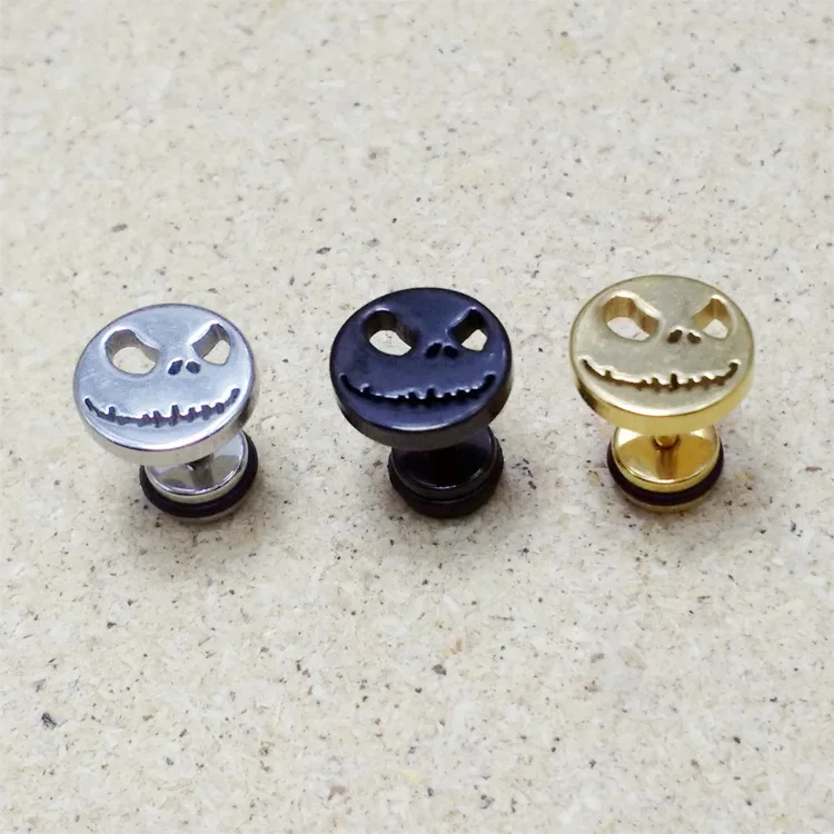 Женские и мужские серьги с изображением черепа монстра Skeleton Monster Head, цвет золото и черный, из нержавеющей стали, кольцевые серьги в виде черепа, украшения для ушей Brincos.