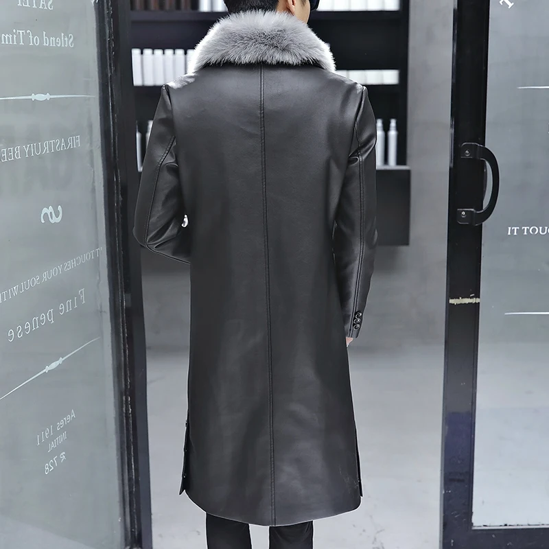Новинка 2019 зимний блейзер с меховым воротником длинное мужское меховое пальто