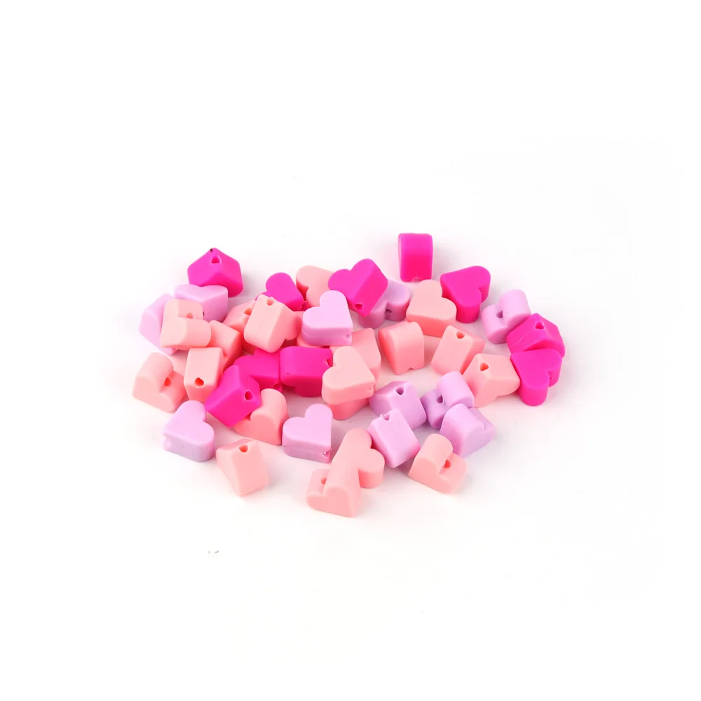 Collar de dentici&oacute;n para beb&eacute;, cuentas de silicona de grado alimenticio, en forma de coraz&oacute;n, 14x13x9mm, 30 unidades-1
