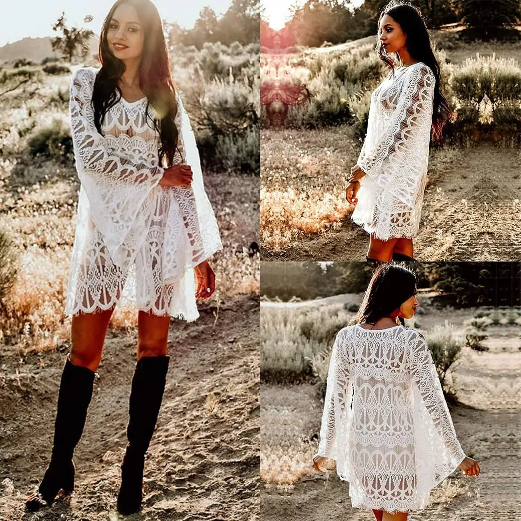 Новые модные женские пляжные с v образным вырезом и длинным рукавом Свободные