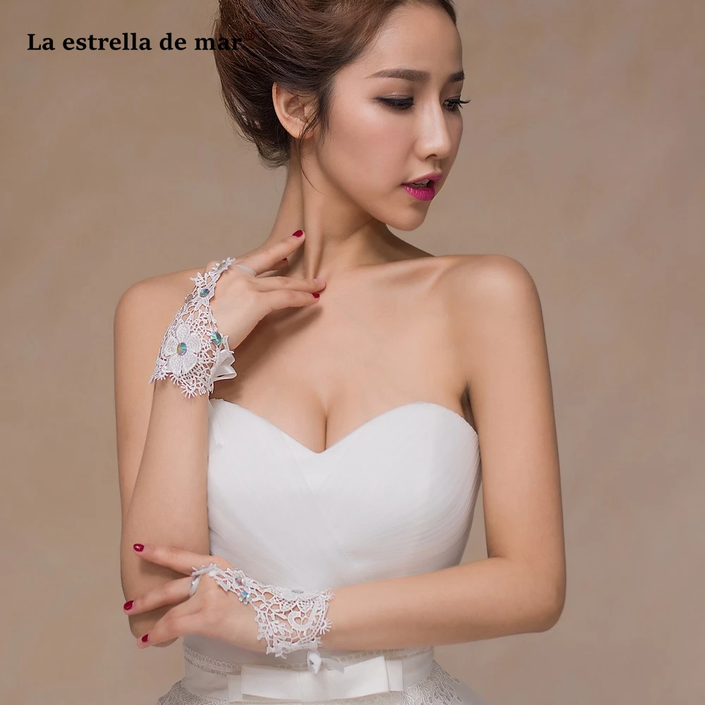 Guantes novia marfil2019 новые кружевные Кристальные с пальцами белые перчатки для невесты Короткие guanti sposa запасы ghosts de mariage pour femme