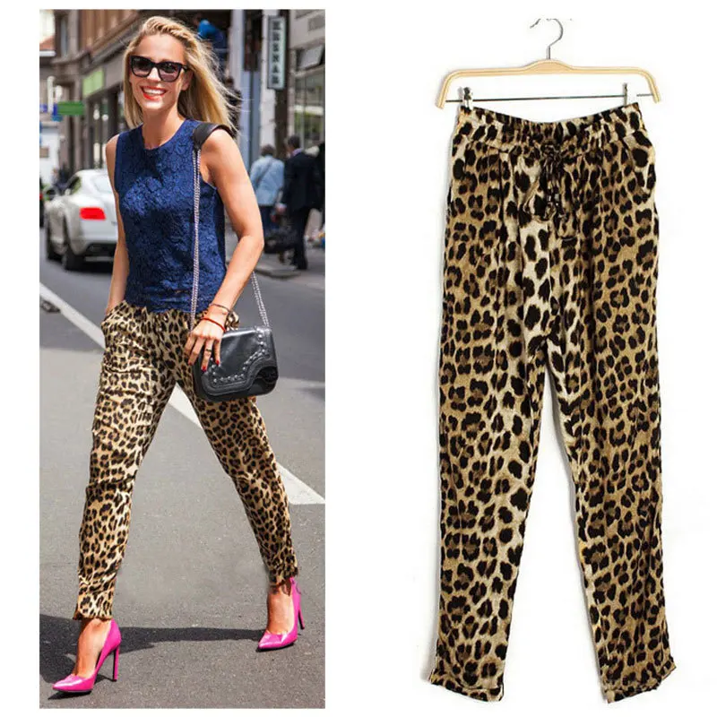 LGK312 Factory Direct 2016 new arrival Casual Pants elastic waist print leopard women clothing plus size drawstring harem trouse | Женская