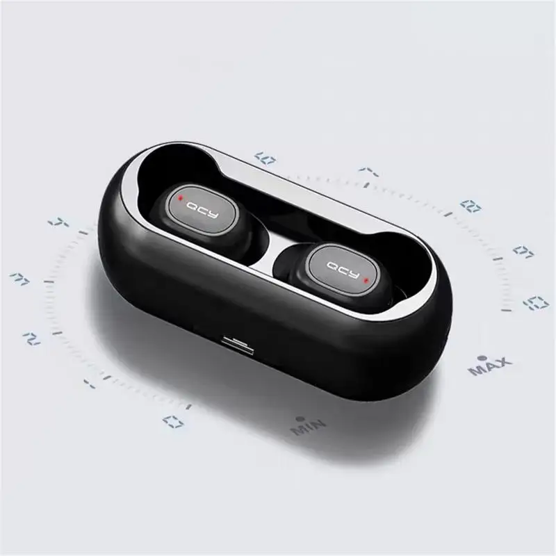 QCY T1C Мини Bluetooth наушники с микрофоном Беспроводные спортивные наушники с шумоподавлением гарнитура и зарядная коробка