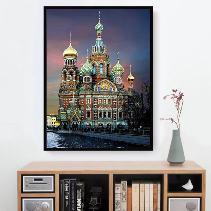 AZQSD 3D Diy Алмаз Вышивка Живопись Санкт-Петербурге Церковь Украшения Дома Алмаз Живопись Вышивки Крестом BB2153