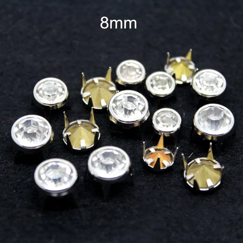 150 шт. 8 мм кристаллические шпильки с заклепками прозрачная граненая стеклянная