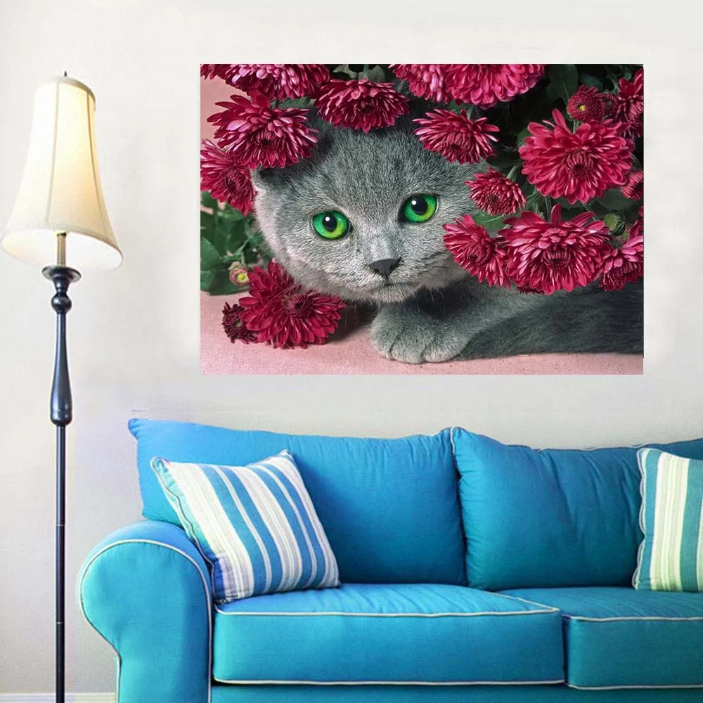 Алмазная картина животное 5d diy частичное сверло цветы и кошка мозаика вышивка