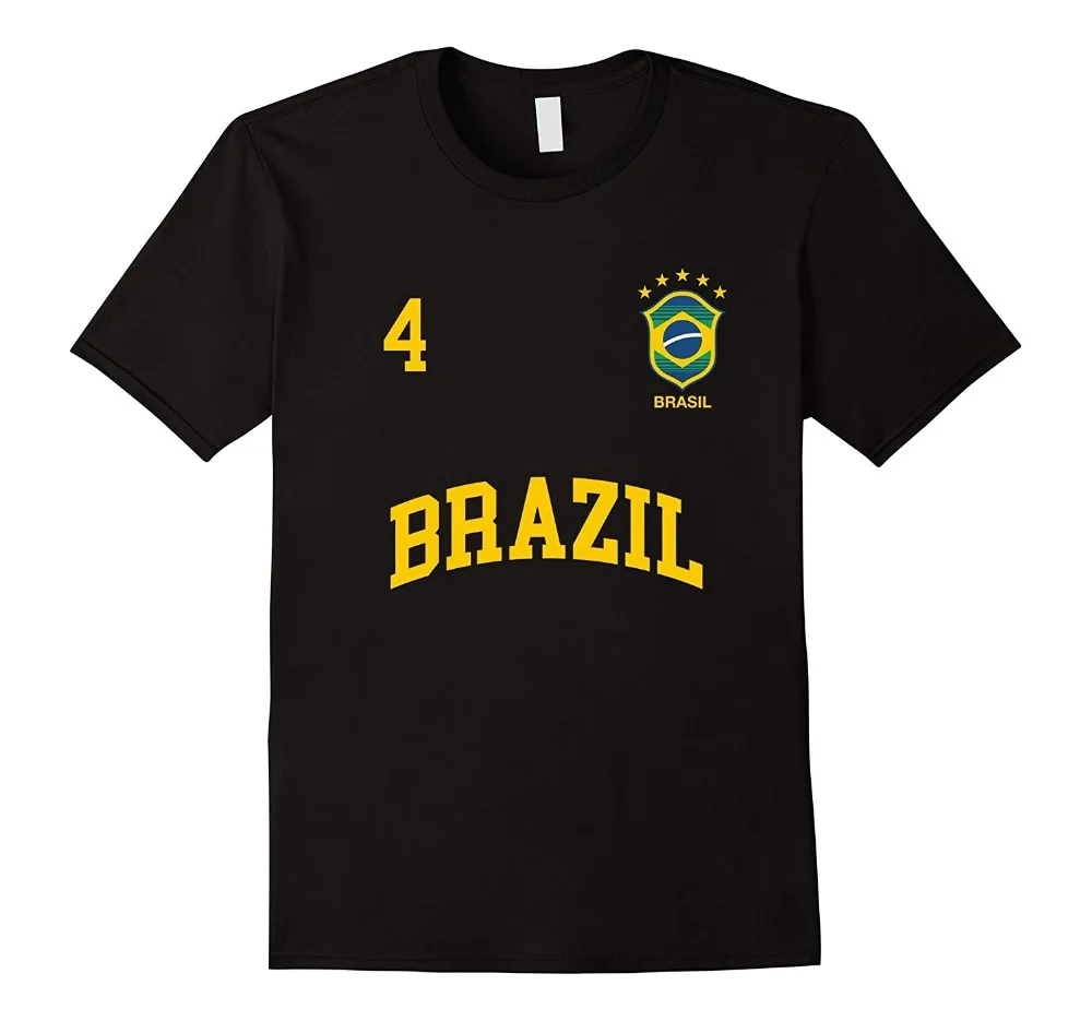 

Fashion New Design Cotton Male Tee Shirt Designing Brazil T-Shirt Number 4 Brazilian Soccers Team Sporter Shirt Tee