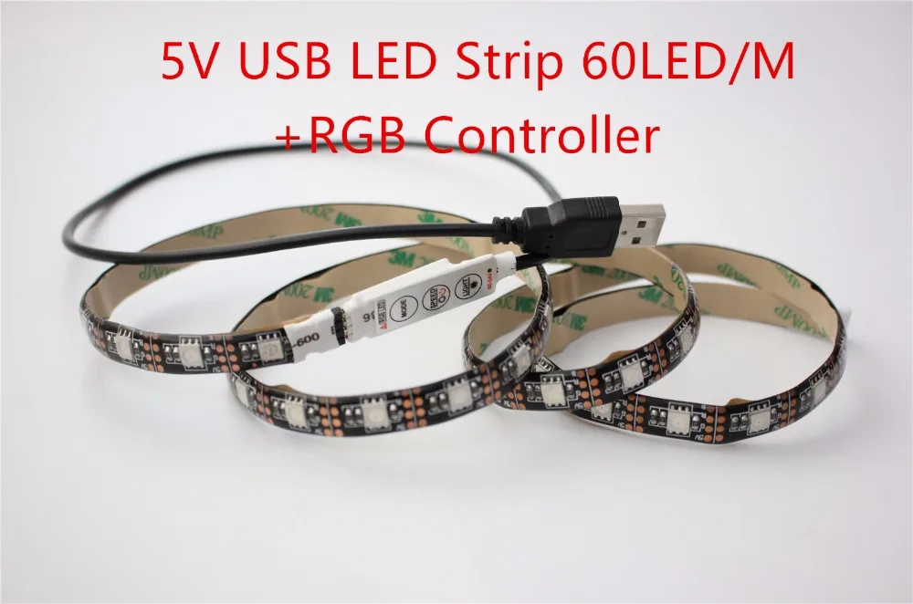 Гибкая светодиодная лента, 1 м, 5 В, USB, 5050 RGB, IP65, 60 светодиодный одов/м