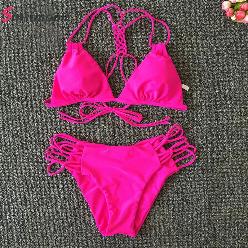 Женский трикотажный комплект бикини в клетку плетеные с подкладкой купальный